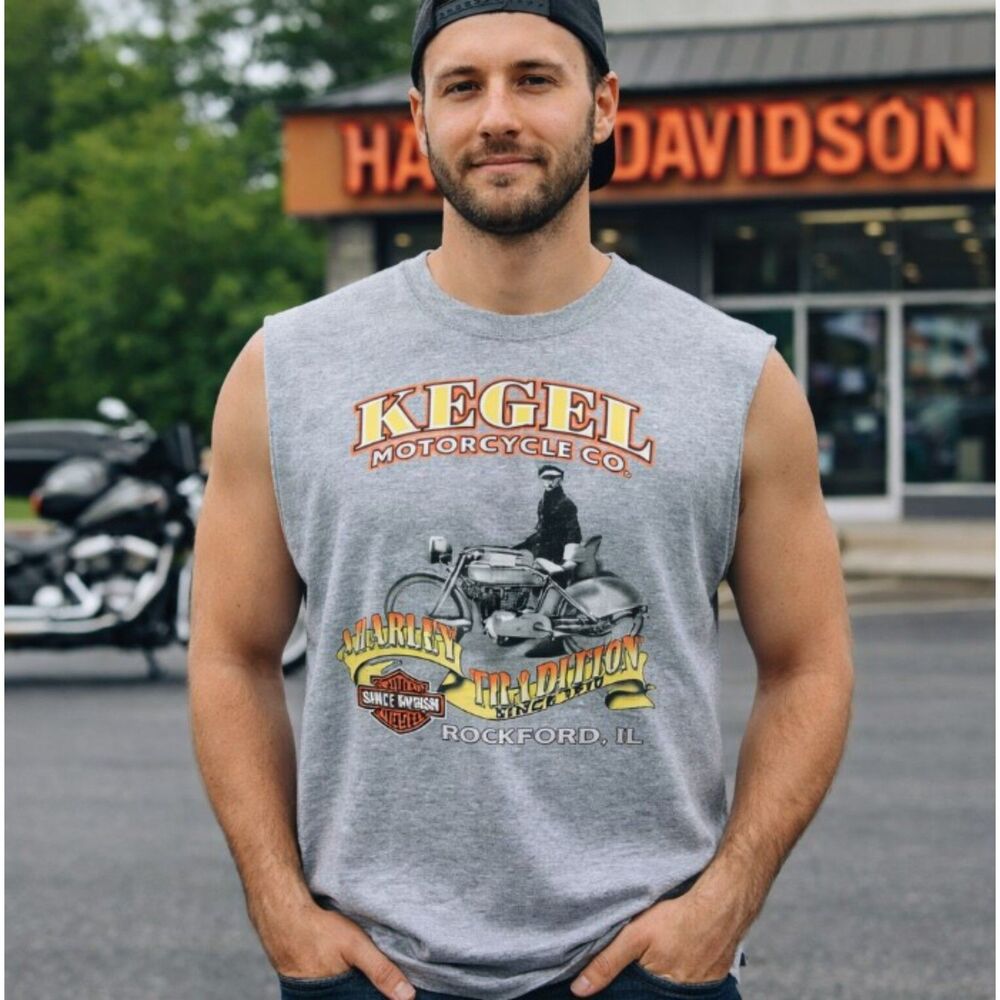 Harley Davidson T Shirt Vintage Kegel Motorcycle Co Rockford IL USA Mens XL